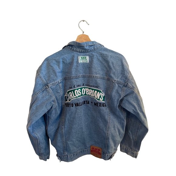 Carlos n Charlie's Manzanillo Mexico Blue Denim Trucker Jean Jacket Men's Size - Picture 3 of 5